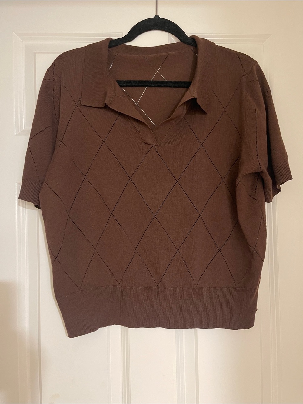 Women's Brown Short-Sleeve Knit Polo Top